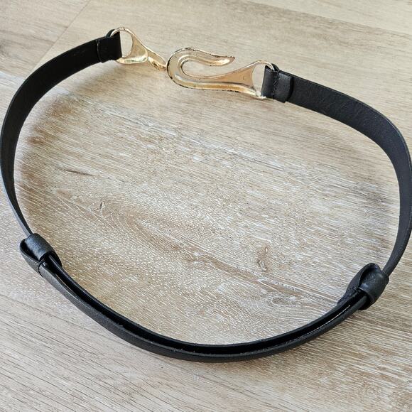 Chico's Black Leather Slide Adjustable Rose Gold Tone Hardware Belt Medium/Large - Picture 4 of 6